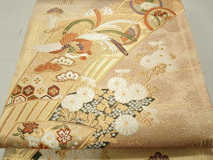 平和屋着物◎全通柄袋帯 唐織 鳳凰吉祥文 金糸 正絹 逸品 CAAR7579yk