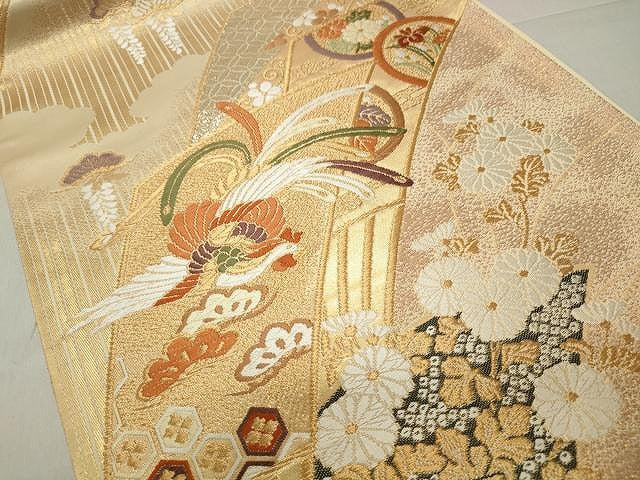 平和屋着物◎全通柄袋帯 唐織 鳳凰吉祥文 金糸 正絹 逸品 CAAR7579yk