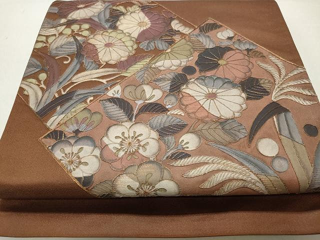 平和屋着物◎太鼓柄袋帯 駒刺繍 菱花文 正絹 逸品 CAAR7589yk