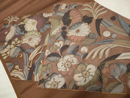 平和屋着物◎太鼓柄袋帯 駒刺繍 菱花文 正絹 逸品 CAAR7589yk