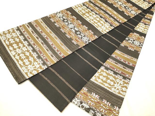 平和屋着物●両面 全通柄袋帯 横段吉祥花文 金糸 正絹 逸品 CAAR7663hy