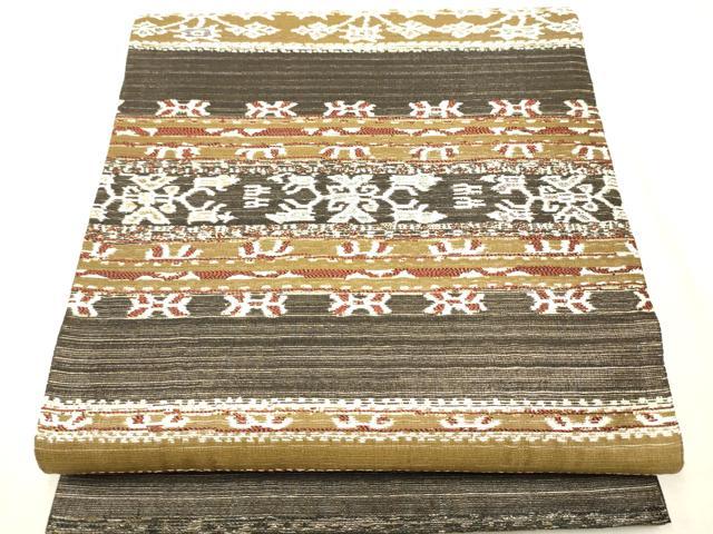 平和屋着物●両面 全通柄袋帯 横段吉祥花文 金糸 正絹 逸品 CAAR7663hy