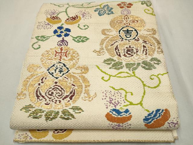 平和屋着物●龍村平蔵製　六通柄　本袋帯　万代吉祥瓢　金糸　正絹　逸品　CAAR7673hy