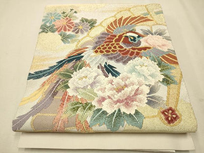 平和屋着物○爪掻き本綴れ 八寸名古屋帯 正倉院花文 黒地 金銀糸 正絹  