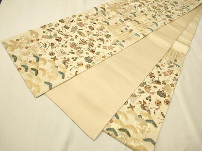 平和屋着物●六通柄袋帯　唐織　宝尽くし松竹梅花文　金糸　正絹　逸品　CAAR7708hy
