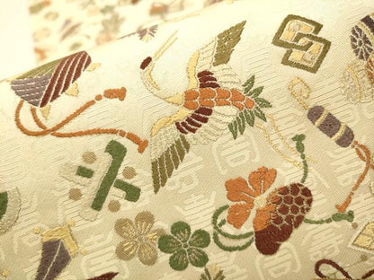 平和屋着物●六通柄袋帯　唐織　宝尽くし松竹梅花文　金糸　正絹　逸品　CAAR7708hy