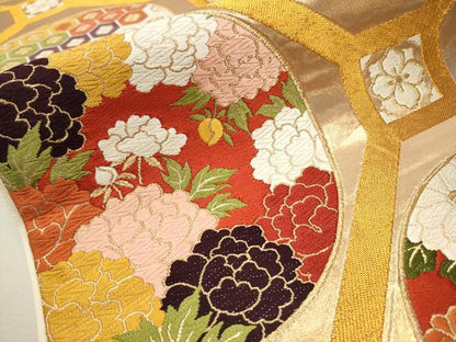 平和屋着物■六通柄袋帯 唐織 蜀江花丸文 金糸 正絹 逸品 CAAR7709hy