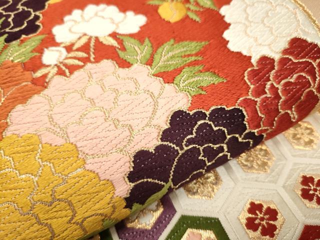 平和屋着物■六通柄袋帯 唐織 蜀江花丸文 金糸 正絹 逸品 CAAR7709hy