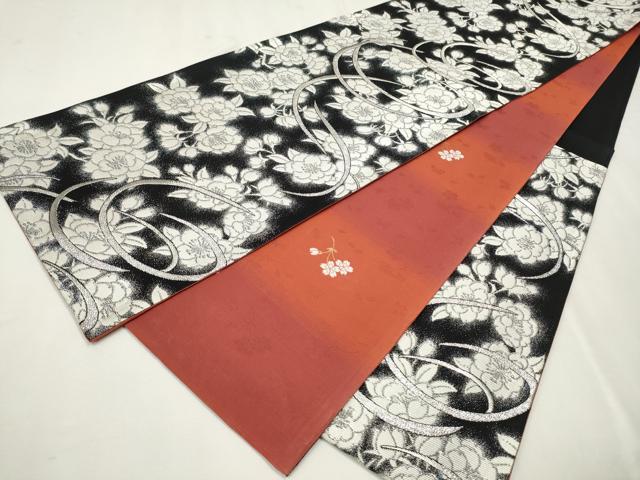 平和屋着物◎六通柄袋帯 裂取鏡裏文 銀糸 正絹 逸品 AAAD9068Ajz
