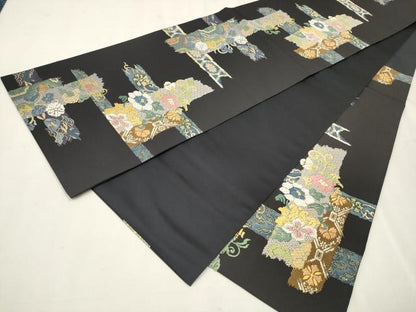 平和屋着物●六通柄袋帯 唐織 更紗花唐草文 銀糸 正絹 逸品 CAAR7723hy