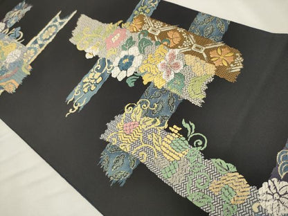 平和屋着物●六通柄袋帯 唐織 更紗花唐草文 銀糸 正絹 逸品 CAAR7723hy