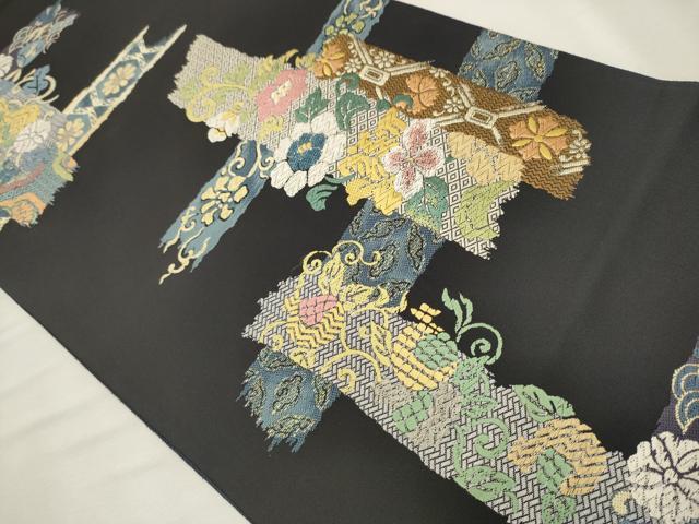 平和屋着物●六通柄袋帯 唐織 更紗花唐草文 銀糸 正絹 逸品 CAAR7723hy