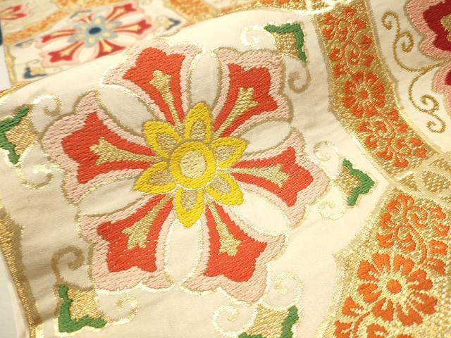 平和屋着物■全通柄袋帯 唐織 亀甲花唐草文 金糸 正絹 逸品 CAAR7758hy