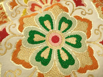 平和屋着物■全通柄袋帯 唐織 亀甲花唐草文 金糸 正絹 逸品 CAAR7758hy