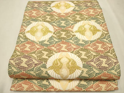 平和屋着物●六通柄袋帯　唐織　松菱鶴の丸文様　金糸　正絹　逸品　CAAR7764hy