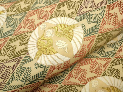 平和屋着物●六通柄袋帯　唐織　松菱鶴の丸文様　金糸　正絹　逸品　CAAR7764hy