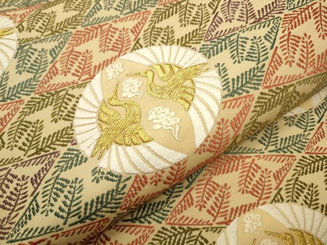 平和屋着物●六通柄袋帯　唐織　松菱鶴の丸文様　金糸　正絹　逸品　CAAR7764hy