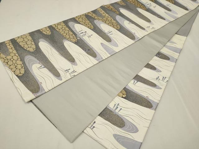 平和屋着物●西陣 京都友禅作家集団 名門 倉染匠 一乃倉 六通柄袋帯 流水千鳥文 金糸 正絹 逸品 CAAR7772hy