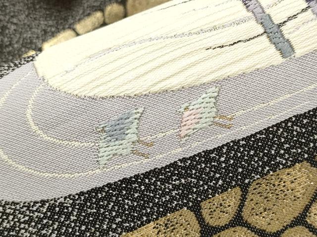 平和屋着物●西陣 京都友禅作家集団 名門 倉染匠 一乃倉 六通柄袋帯 流水千鳥文 金糸 正絹 逸品 CAAR7772hy