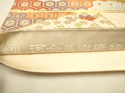平和屋着物●西陣　河合美術織物謹製　六通柄袋帯　唐織　切嵌花蝶文　金糸　正絹　逸品　CAAR7775hy