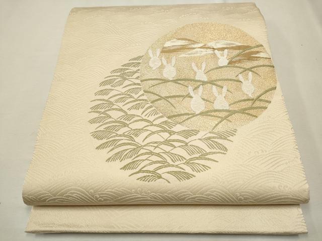 平和屋着物●太鼓柄袋帯　モール織　月　兎　金糸　正絹　逸品　CAAR7788hy