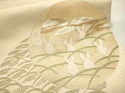 平和屋着物●太鼓柄袋帯　モール織　月　兎　金糸　正絹　逸品　CAAR7788hy