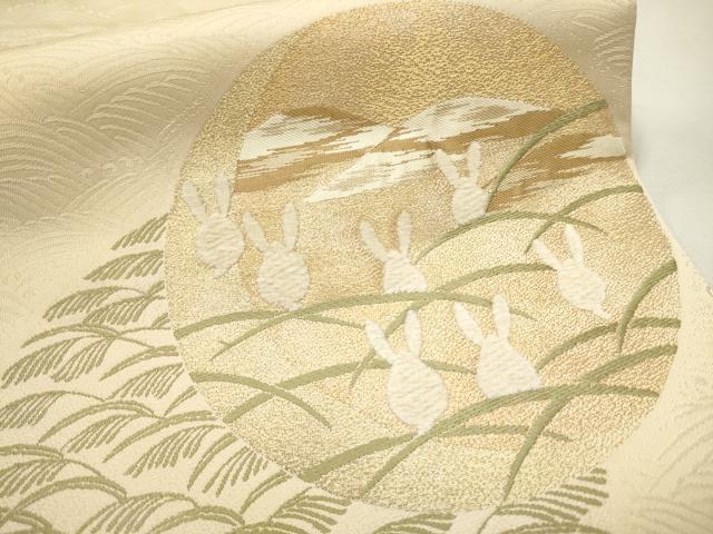 平和屋着物●太鼓柄袋帯　モール織　月　兎　金糸　正絹　逸品　CAAR7788hy