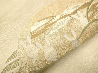 平和屋着物●太鼓柄袋帯　モール織　月　兎　金糸　正絹　逸品　CAAR7788hy
