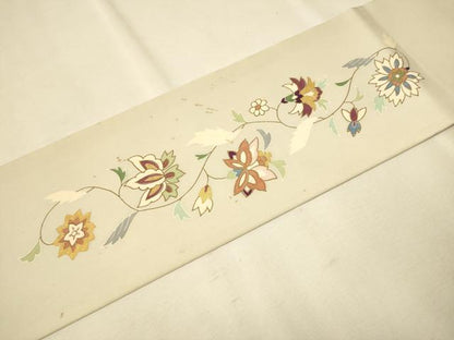 平和屋着物●塩瀬　九寸名古屋帯　楽器　更紗花文　金糸　正絹　逸品　CAAR7813hy