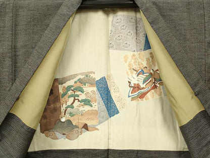 平和屋着物●男性　紬　アンサンブル　80亀甲　正絹　逸品　CAAR7826hy
