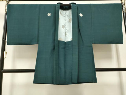 平和屋着物●男性 紬 色紋付 色無地 高麗納戸色 アンサンブル 正絹 逸品 CAAR7829hy
