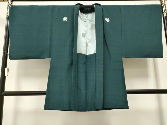 平和屋着物●男性 紬 色紋付 色無地 高麗納戸色 アンサンブル 正絹 逸品 CAAR7829hy