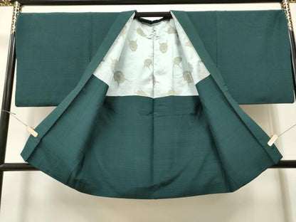 平和屋着物●男性 紬 色紋付 色無地 高麗納戸色 アンサンブル 正絹 逸品 CAAR7829hy