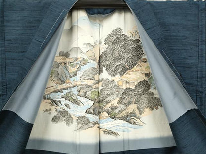 平和屋着物●男性　紬　アンサンブル　霞文　正絹　逸品　CAAR7832hy