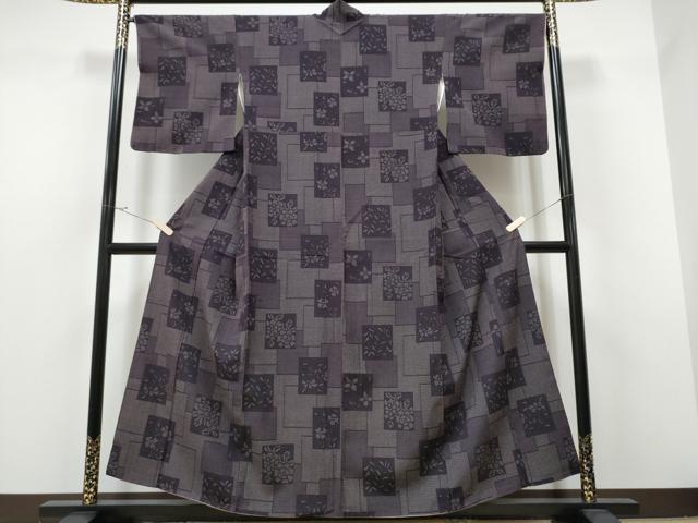 平和屋着物▼白鷹お召　色紙重ね草花文　正絹　逸品　CAAR7839hy