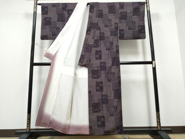 平和屋着物▼白鷹お召　色紙重ね草花文　正絹　逸品　CAAR7839hy