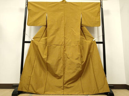 平和屋着物●本場黄八丈　平織　紬　格子柄　正絹　逸品　CAAR7841hy