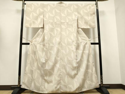 平和屋着物●上質な紬　塩沢絣　麻の葉文様　証紙付き　正絹　逸品　CAAR7844hy