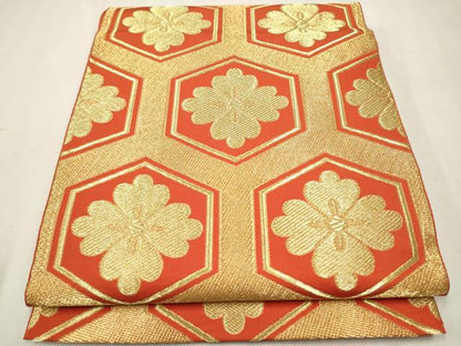 平和屋着物●西陣 川島織物 六通柄 本袋帯 亀甲花文 金糸 正絹 逸品 CAAR7873hy