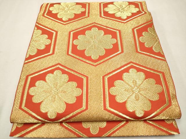 平和屋着物●西陣 川島織物 六通柄 本袋帯 亀甲花文 金糸 正絹 逸品 CAAR7873hy