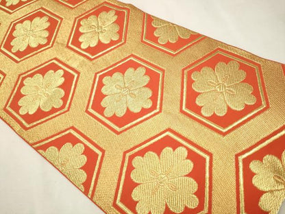 平和屋着物●西陣 川島織物 六通柄 本袋帯 亀甲花文 金糸 正絹 逸品 CAAR7873hy
