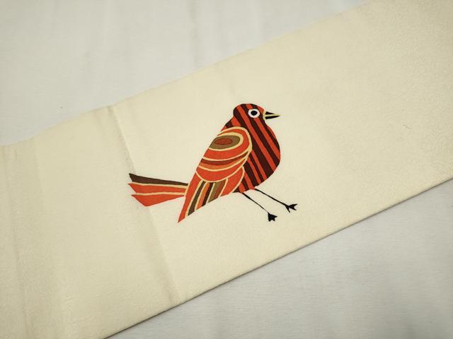 平和屋着物●九寸名古屋帯 作家物 臈纈染め 鳥 正絹 逸品 CAAR7893hy