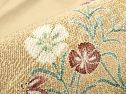 平和屋着物●九寸名古屋帯 草花文 鬼しぼ縮緬 正絹 逸品 CAAR7898hy