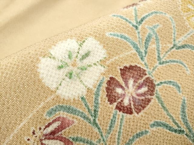 平和屋着物●九寸名古屋帯 草花文 鬼しぼ縮緬 正絹 逸品 CAAR7898hy