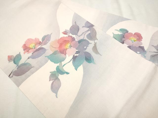 平和屋着物●結城紬　奥順　九寸名古屋帯　作家物　臈纈染め　枝椿　証紙・保証書付き　正絹　逸品　CAAR7905hy