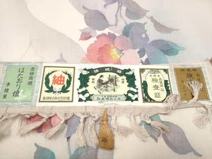 平和屋着物●結城紬　奥順　九寸名古屋帯　作家物　臈纈染め　枝椿　証紙・保証書付き　正絹　逸品　CAAR7905hy