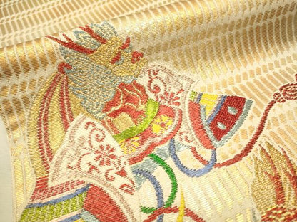 平和屋着物●六通柄 本袋帯 桃山華宵文 金糸 正絹 逸品 CAAR7942hy
