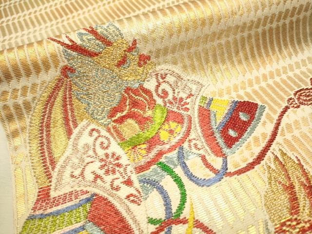 平和屋着物●六通柄 本袋帯 桃山華宵文 金糸 正絹 逸品 CAAR7942hy