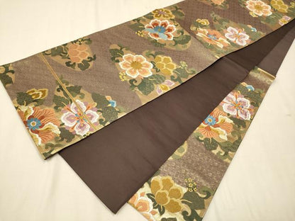 平和屋着物●六通柄袋帯 唐織 花唐草文 金糸 正絹 逸品 CAAR7947hy