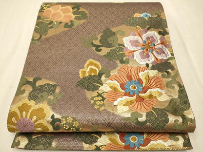 平和屋着物●六通柄袋帯 唐織 花唐草文 金糸 正絹 逸品 CAAR7947hy